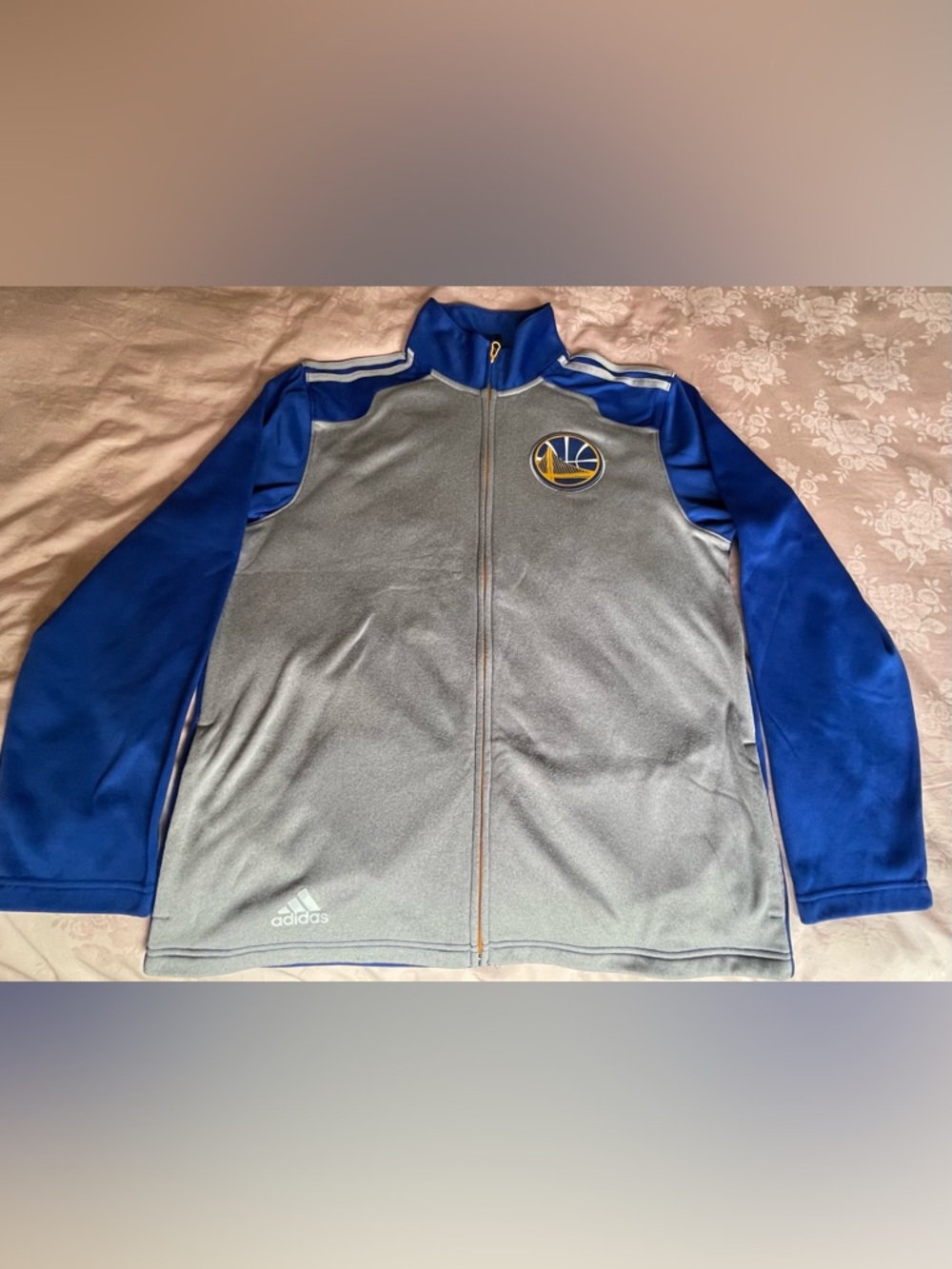 Adidas Gray and Blue Golden State Warriors Track Jacket